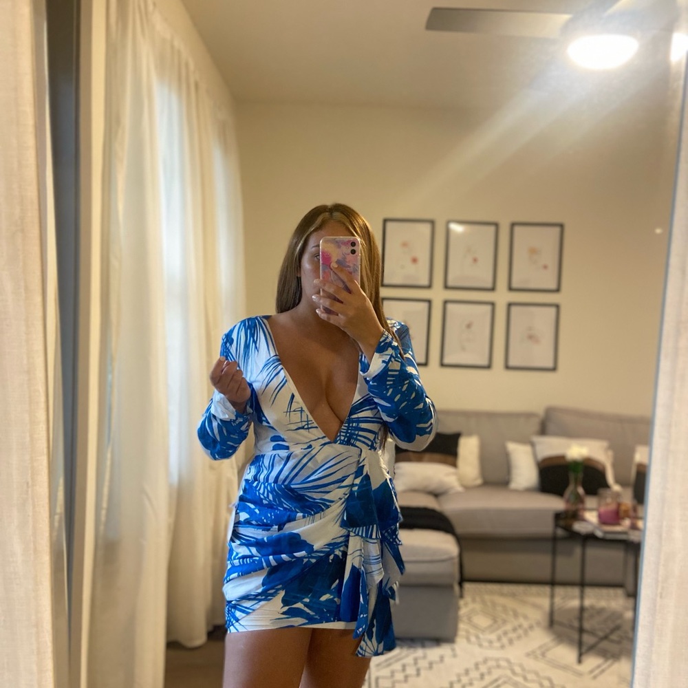 Blue and white dress